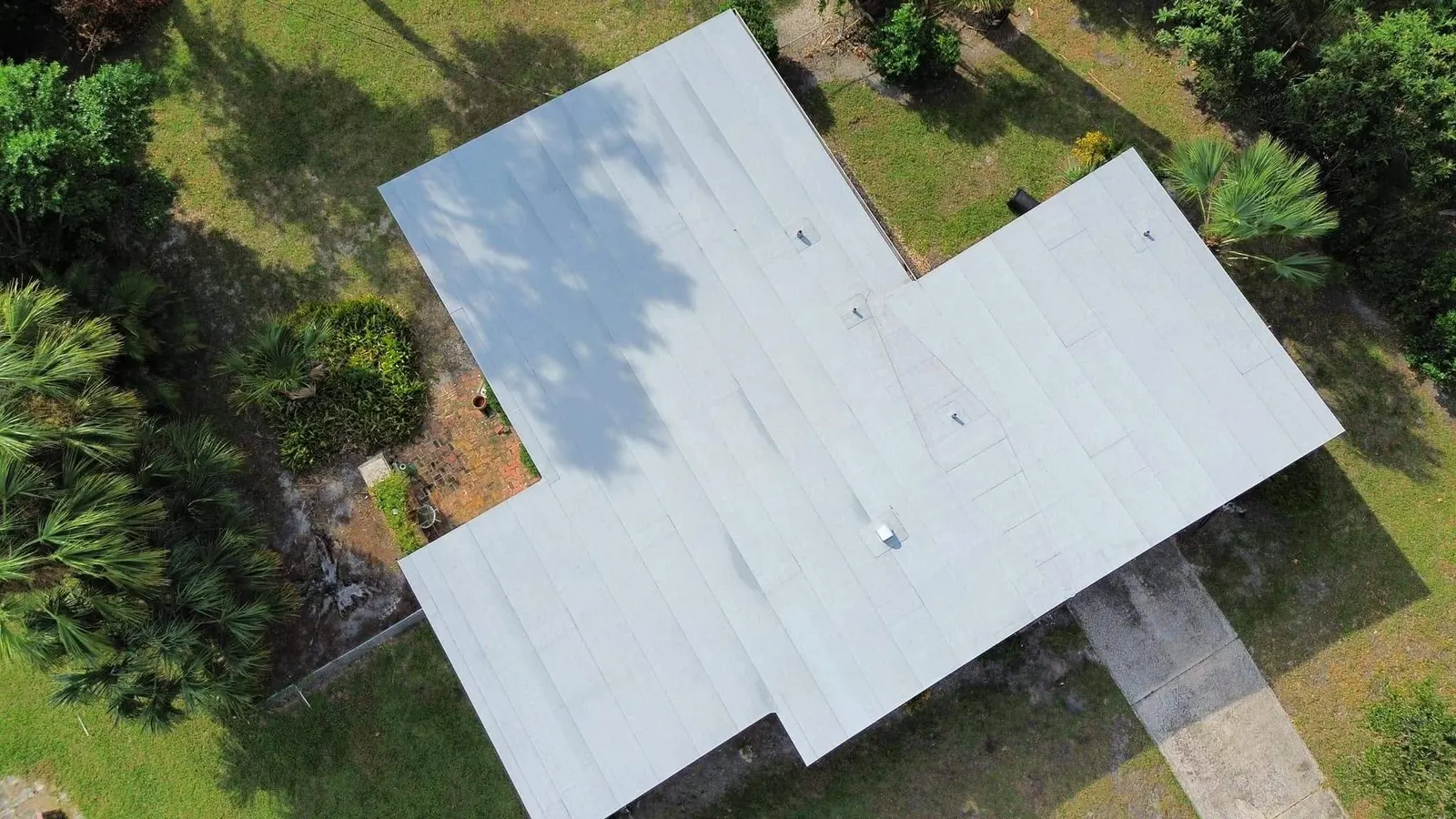 Overhead view of the 2-ply modified bitumen roof on the Sanford home