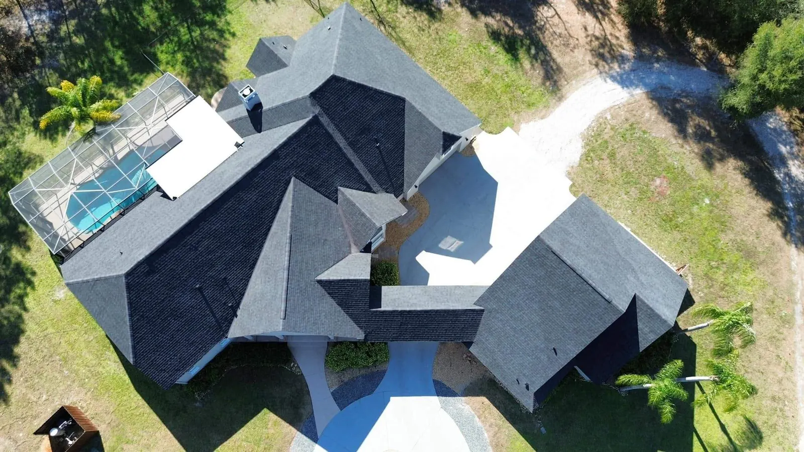Overhead view of the Sanford home's new shingle roof