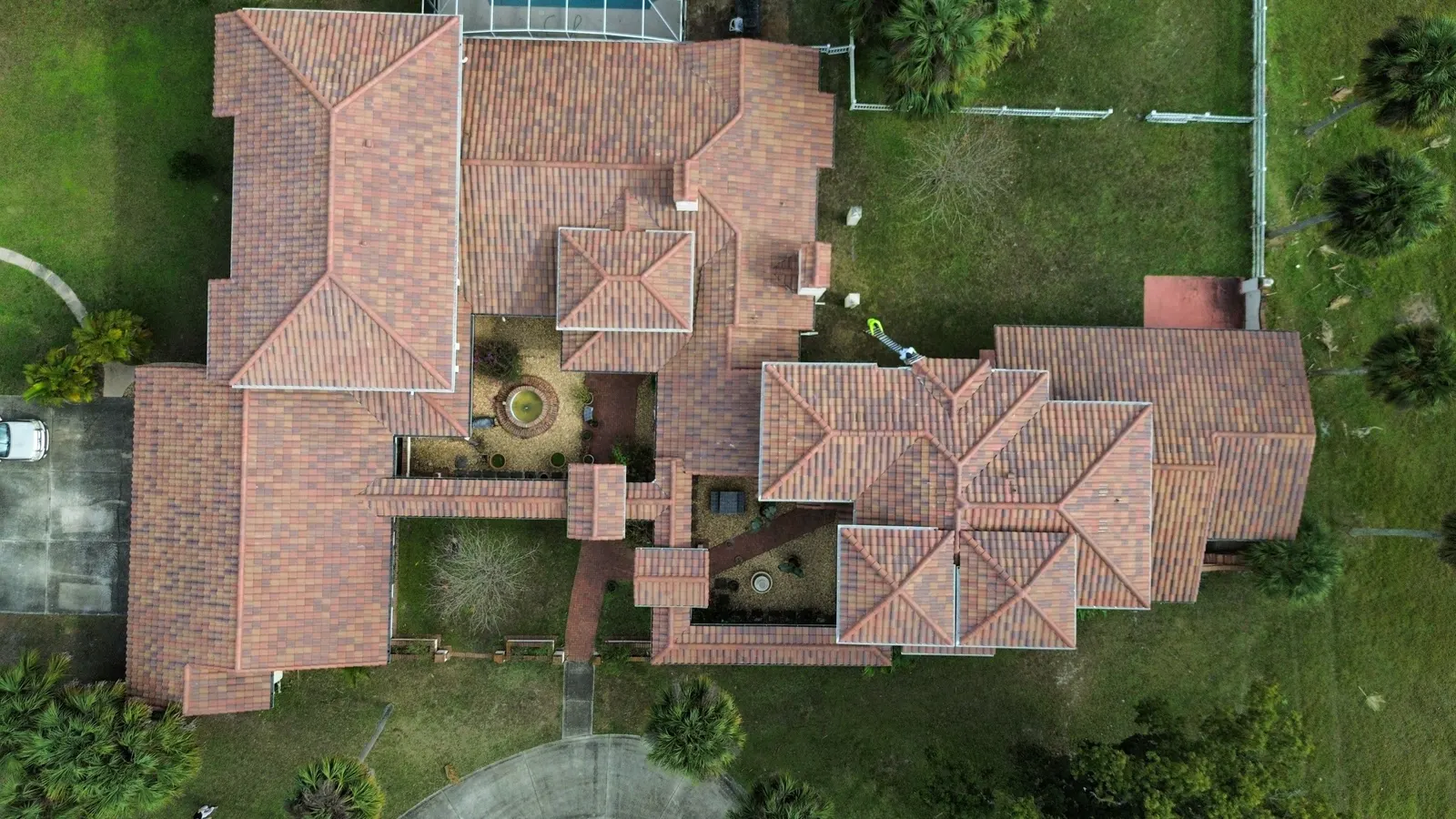 Overhead view of the Port Orange tile roof around the courtyard