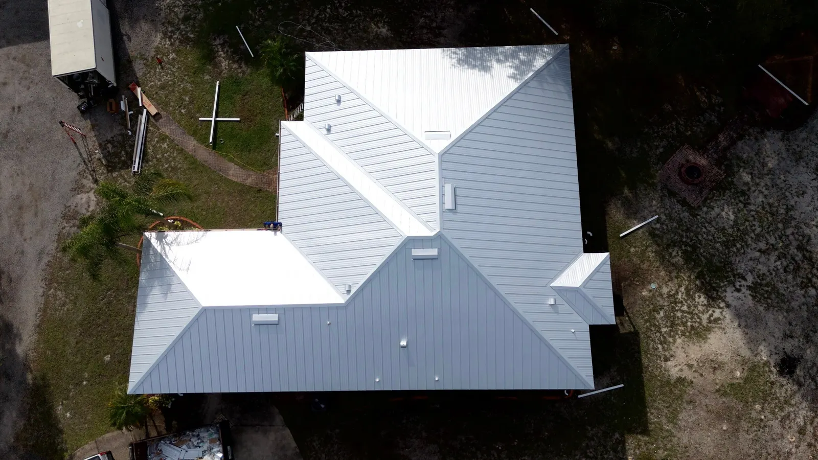 Overhead view of the DeLand home's standing seam roof