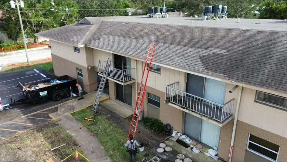 Multifamily building with the storm repair underway