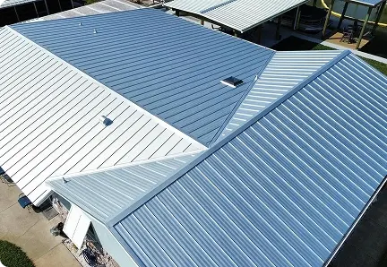 Aerial view of a standing seam metal roof
